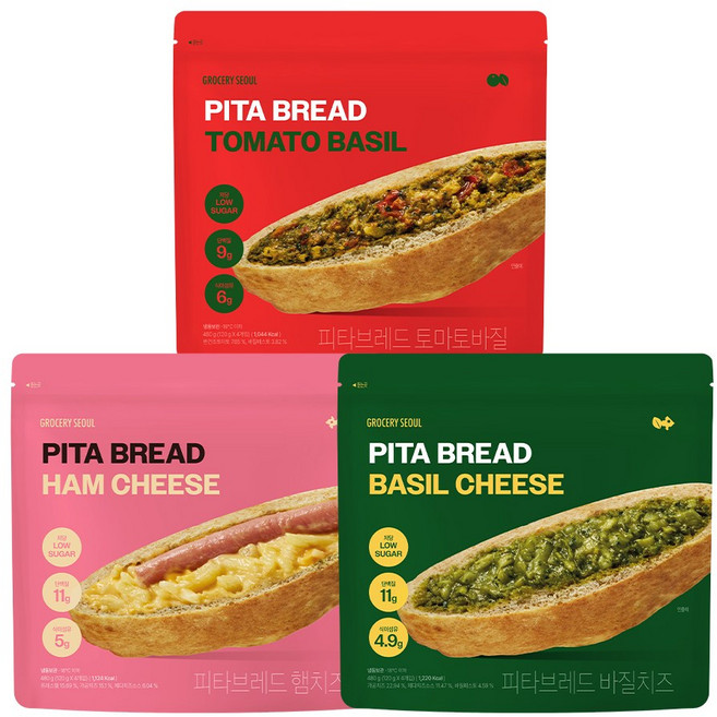 그로서리서울 피타브레드 베스트 혼합 480g 3봉(12개입) 각1봉 든든한 식사대용, 3개