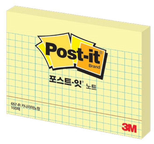 그린에버 3M 포스트잇 격자노트 657-R 옐로우 102mmX76mm, 옐로우(노랑), 100매