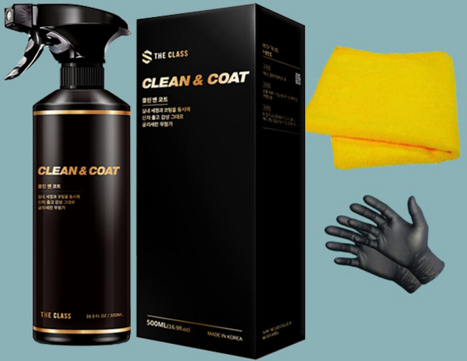 더클래스 클린앤코트+타월+장갑 세트 500ml 자동차 실내 가죽 세정제 레더 클리너 시트 쇼파 코팅제, 1개