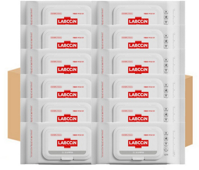 랩신 손소독 티슈 물티슈 60매 12개 살균 소독, 60매입