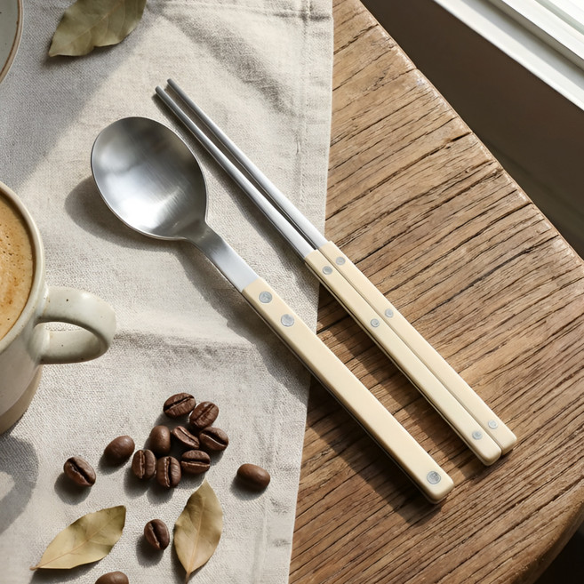 [파격사은품] 보겐 쌍띠에 수저세트 무광실버, 바닐라, 1세트, 숟가락+젓가락