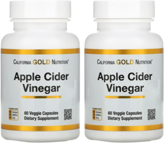 1+1 캘리포니아골드뉴트리션 CGN 오가닉 애플사이다비니거 60베지캡슐 Apple Cider Vinegar 애사비 사과식초 ACV, 2통, 60정 - 쿠팡
