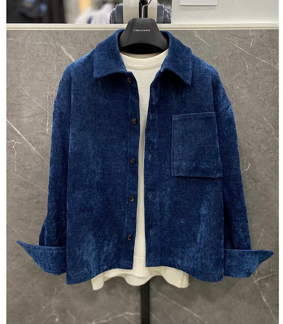 리버클래시 25F/W 블루 벨벳 포켓 오버핏 캐주얼 셔켓 (LLW31603)_DG