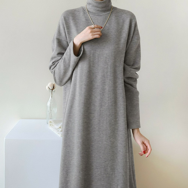 데일리앤 베릿 빅사이즈 여성 기모 폴라 롱 원피스 가을 겨울