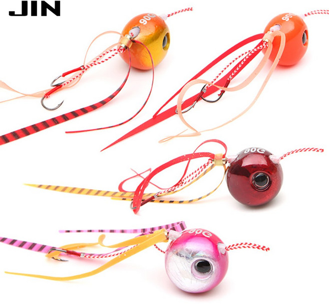 진물류 신형 유동식 타이라바 세트 40g-150g 참돔 우럭 광어 루어 바다 선상 낚시, 90g, 골드