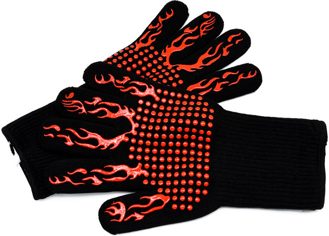 [DND] 카엔 바베큐 장갑 캠핑 화로대 불멍 안전장갑 방염 보호장갑 화로장갑 그릴장갑 내열장갑, 레드 화염, 1개