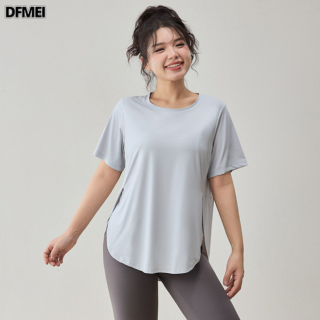 DFMEI 大碼運動T恤女寬鬆顯瘦裸感瑜伽服胖mm透氣速幹健身訓練短袖