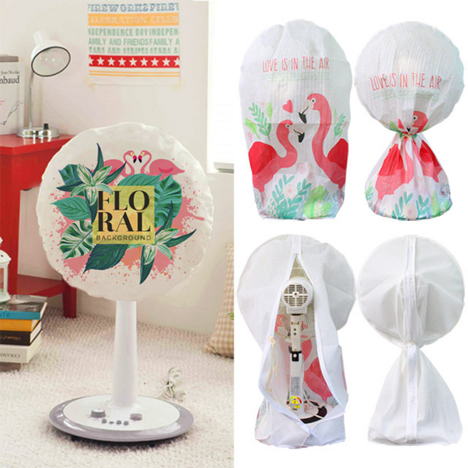 리예 선풍기 커버 보관 덮개 패브릭, 부직포벽걸이-플라워플라밍고, 1개