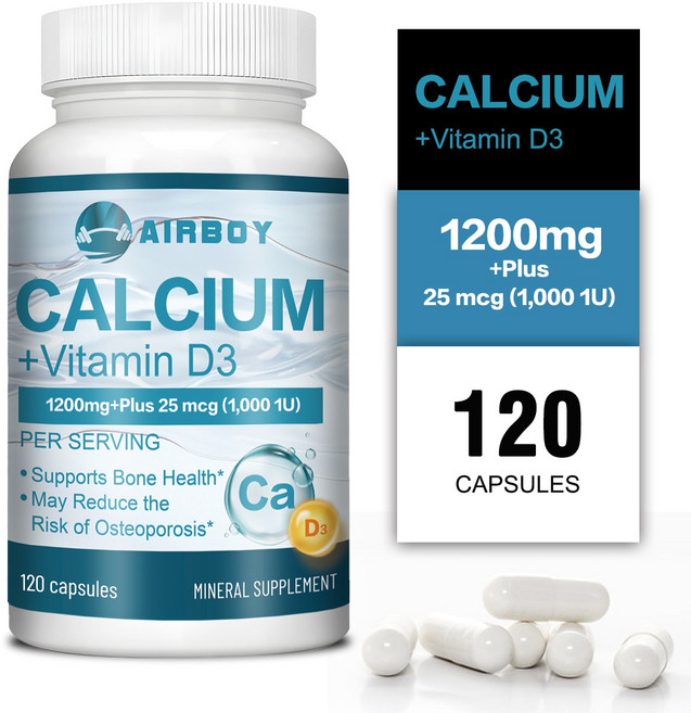 탄산칼슘과 비타민 면역력 및 뼈 건강에 도움 칼슘 1200mg 및 비타민 D3 1000IU 함유, 1개, 60정