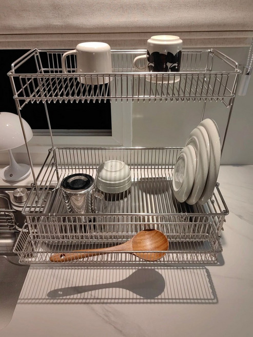 선반 식기건조기 스텐 접시선반 스테인리스건조대 접시, 세트 가로형 대형 2단, 1개