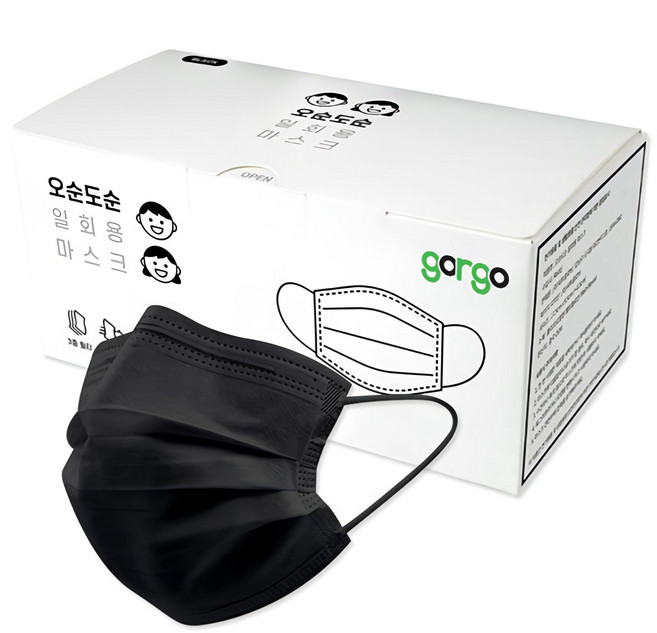 고르고 오순도순 일회용 마스크 성인용, 50개입, 1개, 블랙