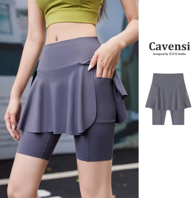 【Cavensi】M-4XL 大尺碼假兩件褲裙 鯊魚褲 運動褲裙 瑜伽褲 內搭褲 A249A250