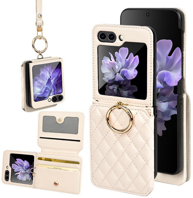 오이키 Z플립케이스 폭신한 레더 휴대폰 케이스 카드 지폐 지갑 + 스트랩