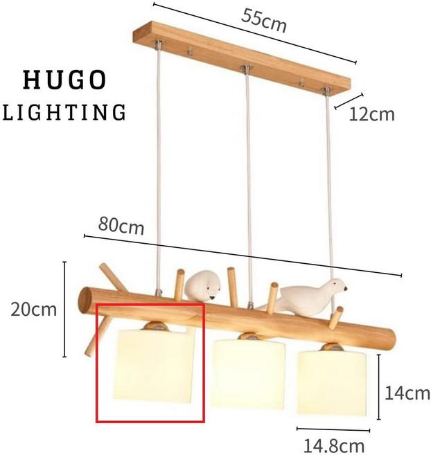 HUGO LIGHTING 北歐小鳥木質吊燈, 單燈罩 確定直徑148mm高度140mm