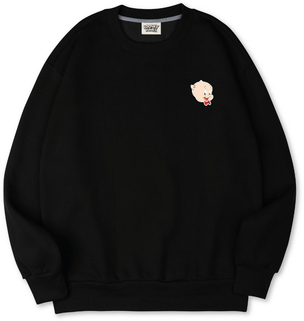 루니툰 포키피그 자수 특양면 오버핏 맨투맨 빅사이즈 WBRTOM3308F