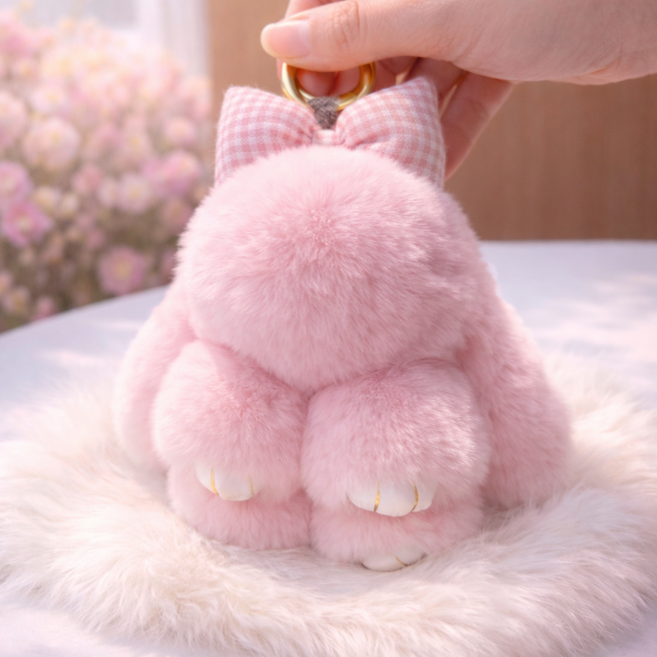 샤샤벨 천연 토끼털 리본 토끼 인형 여성 가방 키링 가방액세서리