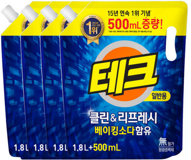 (세탁세제)(총 증량) 테크 클린앤리프레시 일반용 +, 4개, 2L