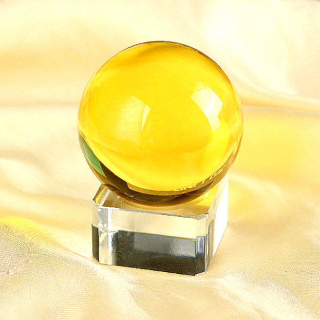 행운공방 풍수지리 수정 컬러 유리구슬 K9급 크리스탈 장식 오브제 유리받침 증정, 황금색 6cm수정유리구슬+유리받침