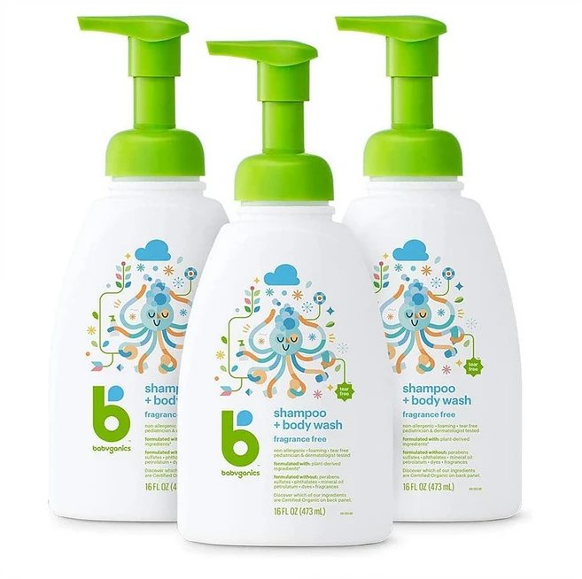 Babyganics 베이비가닉스 베이비 샴푸 앤 바디워시 무향 473ml 3팩, 1개 - 쿠팡