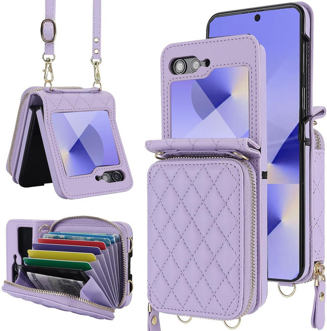 헤미션 갤럭시 Z플립7/6/5 가죽 카드수납 지갑 스트랩 힌지보호 케이스