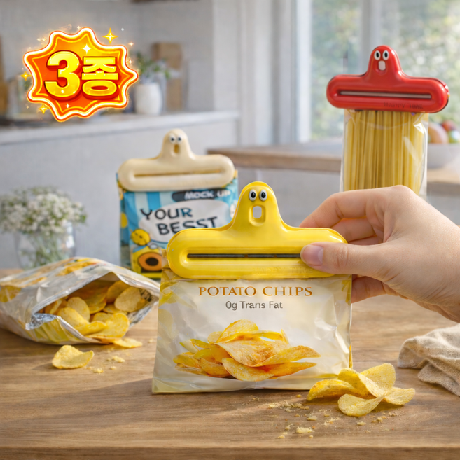 MIRRA 강력밀폐 다용도 신선 보관 캐릭터 밀봉 집게 클립 3종, 혼합, 1세트