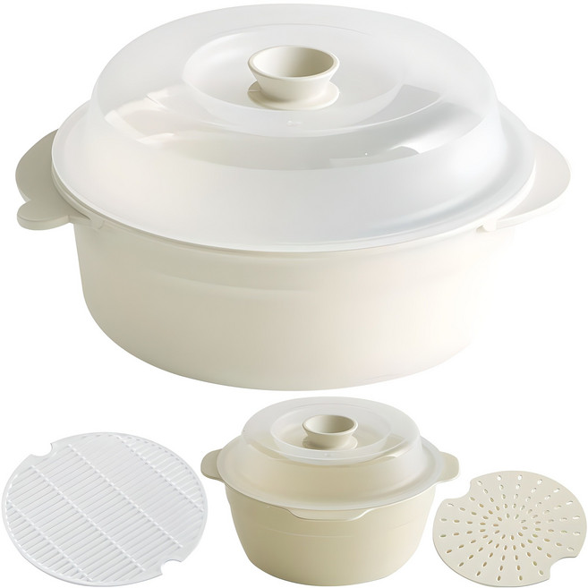 이지앤프리 에그쿡 계란찜 전자레인지 용기 대 1200ml + 소 650ml 세트, 화이트, 1세트