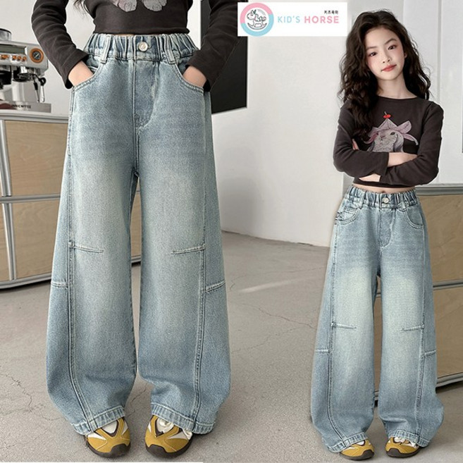 키즈목마 여아 초등생 와이드 청바지 키즈 트렌디 데님 팬츠 주니어 스타일 데님 팬츠 861