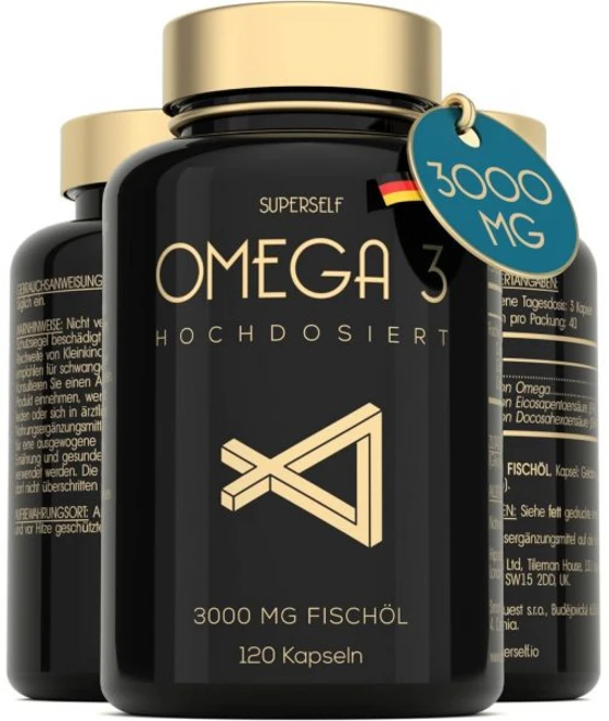 SuperSelf 오메가 3 캡슐 고용량 3000mg - 프리미엄 피쉬 오일 120캡슐 트리플 이펙트 높은 DHA 및 EPA 함유 지속 가능한 어획에서 추출한 순수 실험실 테스, 1개, 120정 - 쿠팡