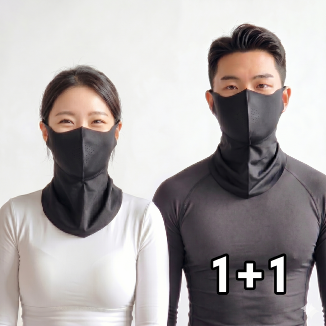 제이디 자외선차단 쿨 스포츠 골프 마스크 1+1, 블랙+블랙, 1세트