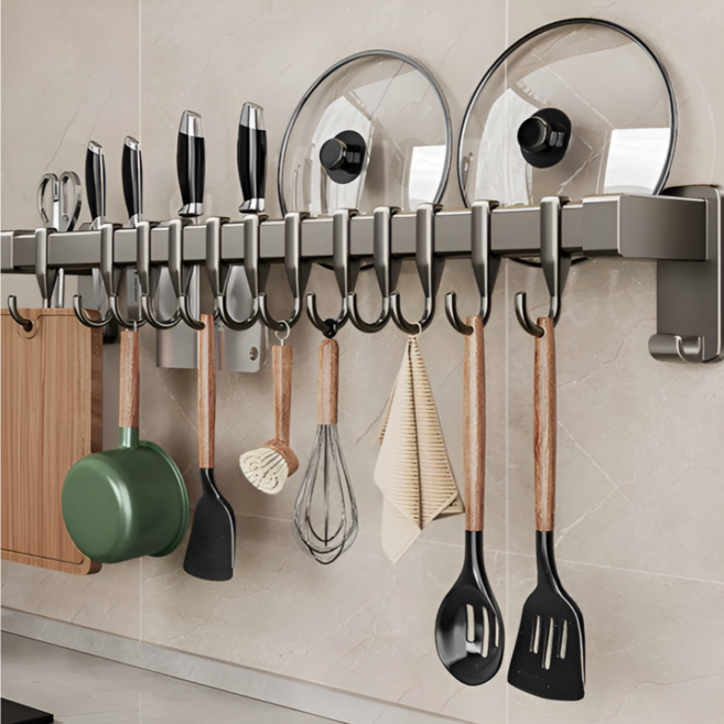 간편한 무타공 벽걸이형 주방 조리도구 걸이, 1개, 그레이