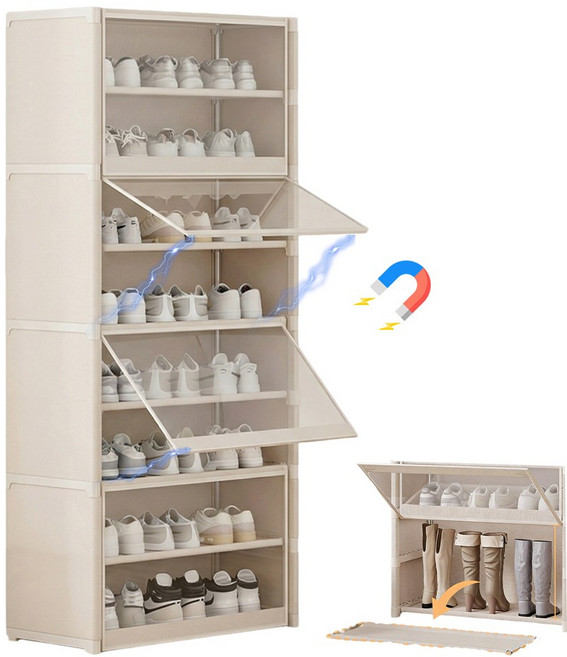 ZOZOFO 신발장 신발정리대 9단 투명장롱문 현관신발장 수납 선반 고급형 슬림 공간활용 신발 정리대, 퓨어 화이트-L 사이즈, 1개