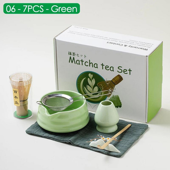 일본 세라믹 말차 선물 상자 대나무 거품기 브러시 티스푼 세트 DIY 만들기 도구 4 개 5 7 8, 12 06 7PCS Green