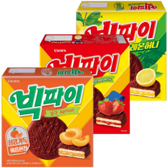 크라운 빅파이 살구 딸기 제주레몬허니, 3개, 324g