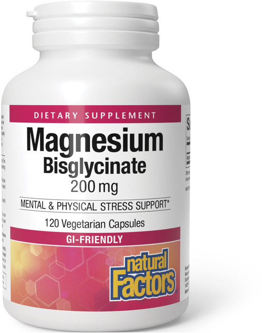natural Factors 鎂雙甘氨酸鹽素食膠囊 200mg, 120顆, 1罐