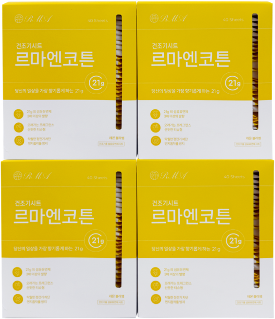 르마엔코튼 21g 향기폭탄 건조기 시트 레몬블라썸향 드라이 섬유유연제 섬유유연시트, 4개, 40매입