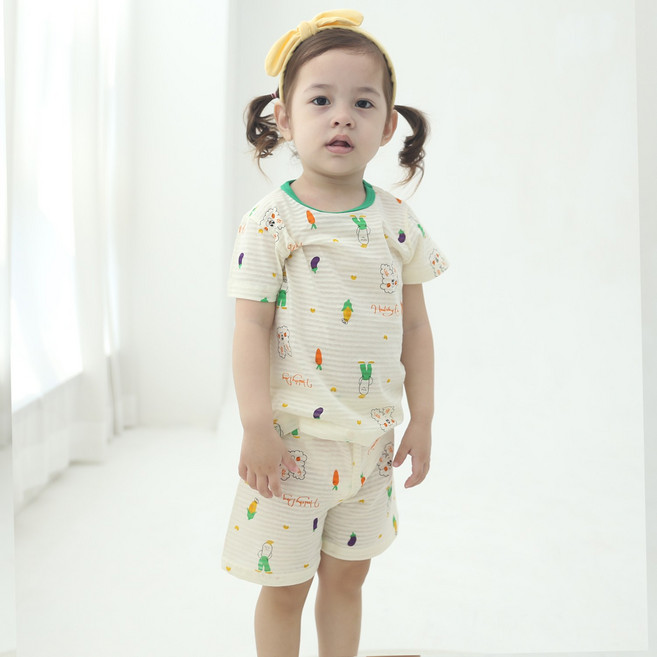 잼베이비 국내생산 5부상하 야채토끼 초록R 순면100% 여름상하복 60수 30수 5:5쟈가드