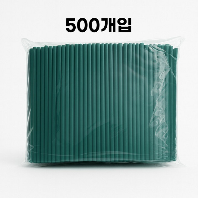 제이디팩 일자 빨대 7*210mm 초록 벌크포장 500개, 1세트, 500개입