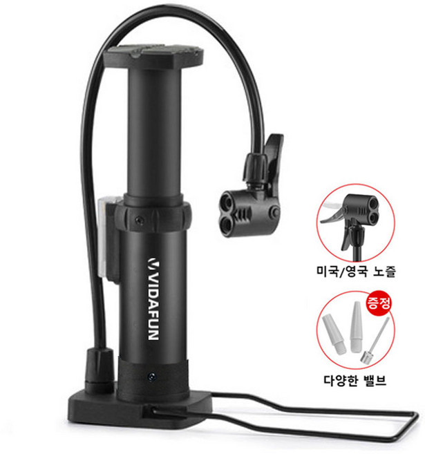 비다펀 휴대용 자전거 펌프 알루미늄 에어 공기주입기, 블랙, 1개