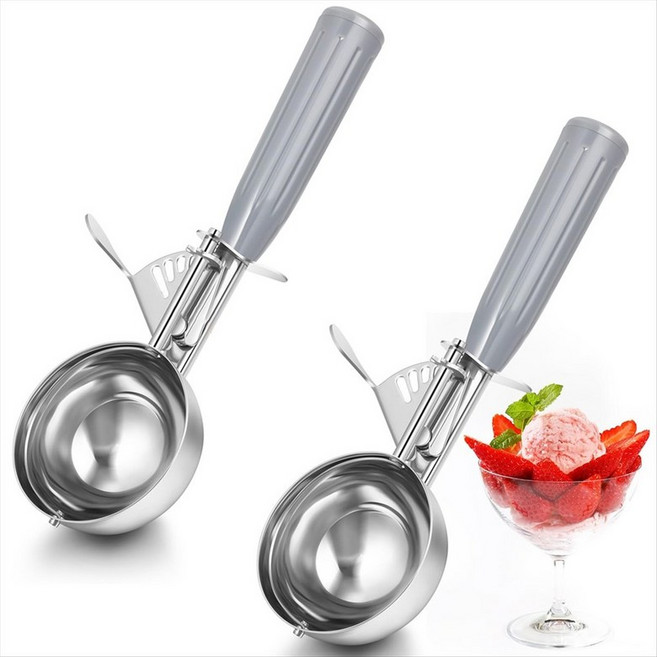 2Pcs 4oz 릴리스 쿠키 스쿠프 아이스크림 스쿠퍼 (트리거 릴리스 부분 포함) 부분 제어용 스테인레스 스틸, 회색