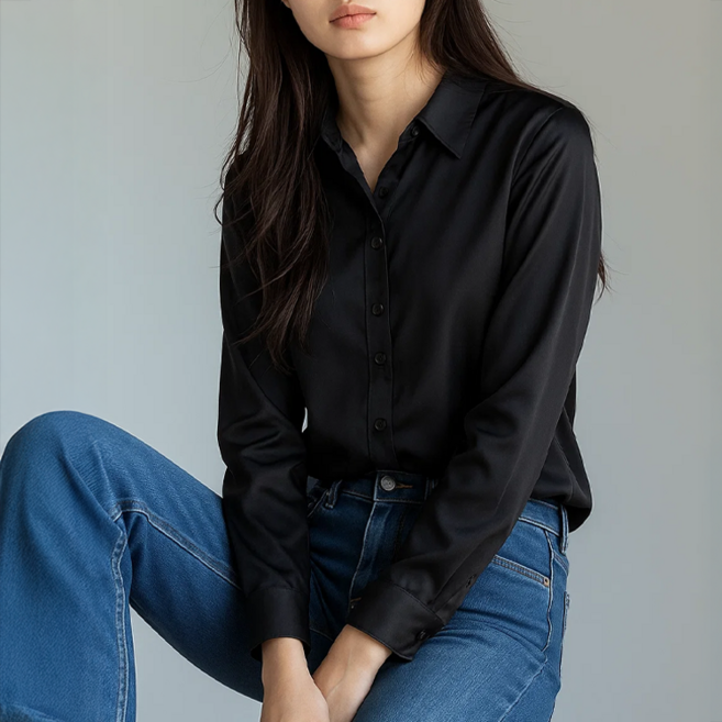 데일로엔 여성 브이넥 카라 셔츠 긴팔 블라우스