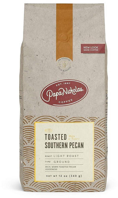 PapaNicholas Coffee 그라운드 커피 디카페인 헤이즐넛 크림 355ml12온스 221163, 구운 남부 피칸, 12 ounce (Pack of 1)
