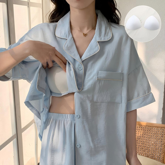 사랑스러운 나비 패턴 여성 여름 반팔 반바지 홈웨어 파자마 세트