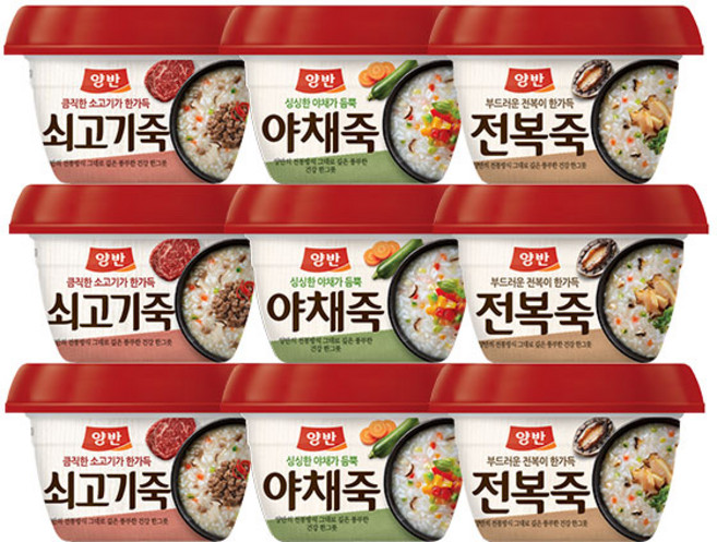동원 양반 인기죽 3종 세트 (소고기죽3+야채죽3+전복죽3), 285g, 1세트