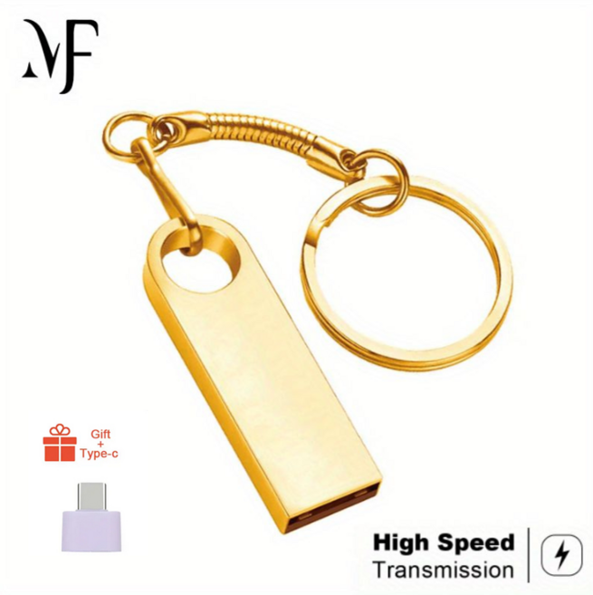 256 기가바이트 플래시 드라이브 2.0 듀얼 미니 드라이브 64 기가바이트 128 기가바이트 2 테라바이트 데스크탑 컴퓨터 안드로이드 전화, 1개, GOLD, 128GB