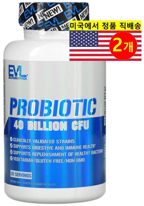 EVLution Nutrition 프로바이오틱 400억 CFU / 유산균 장 건강 면역 영양제, 2개, 60정 - 쿠팡