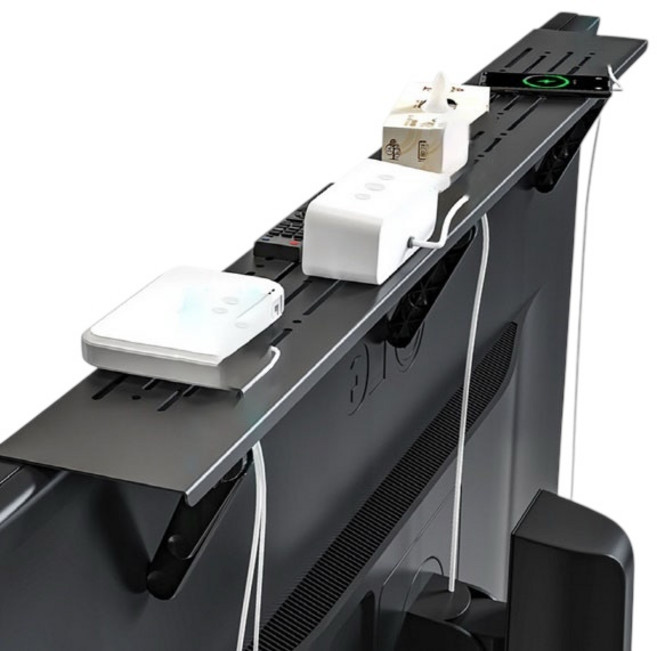 무타공 tv 티비 위 상단 셋탑 선반 사운드바 공유기 정리 수납 거치대, 블랙 대형, 1개