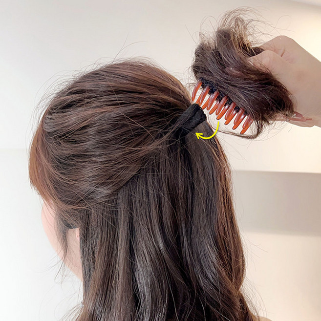 미즈코스 똥머리 볼륨 가발 집게핀 여자 볼륨 당고머리 만두머리 올림머리 부분가발, 1.생머리-라이트브라운, 1개