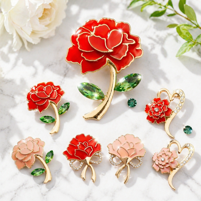 이플린 큐빅 카네이션 브로치 ( OPP ) 어버이날 스승의날 행사 판촉 선물