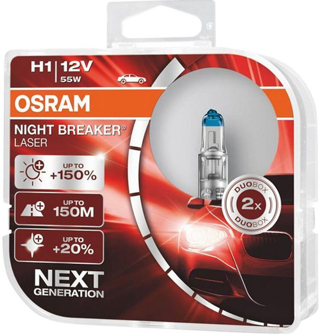 OSRAM 歐司朗 Night Breaker Laser 150% 鹵素燈泡, 1套, H1