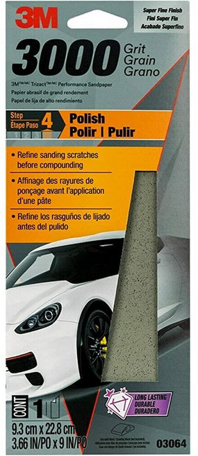 3M 트리잭트 성능 사포 3000그릿 그레이 9.3cm x 22.8cm (03064), 3000 grit, 3 2/3 in x 9 in, 1개